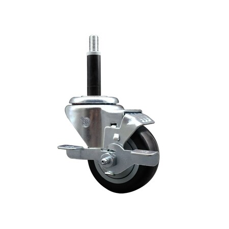 Service Caster 3'' Black Poly Swivel 3/4'' Expanding Stem Caster with Brake SCC-EX20S314-PPUB-BLK-TLB-34
